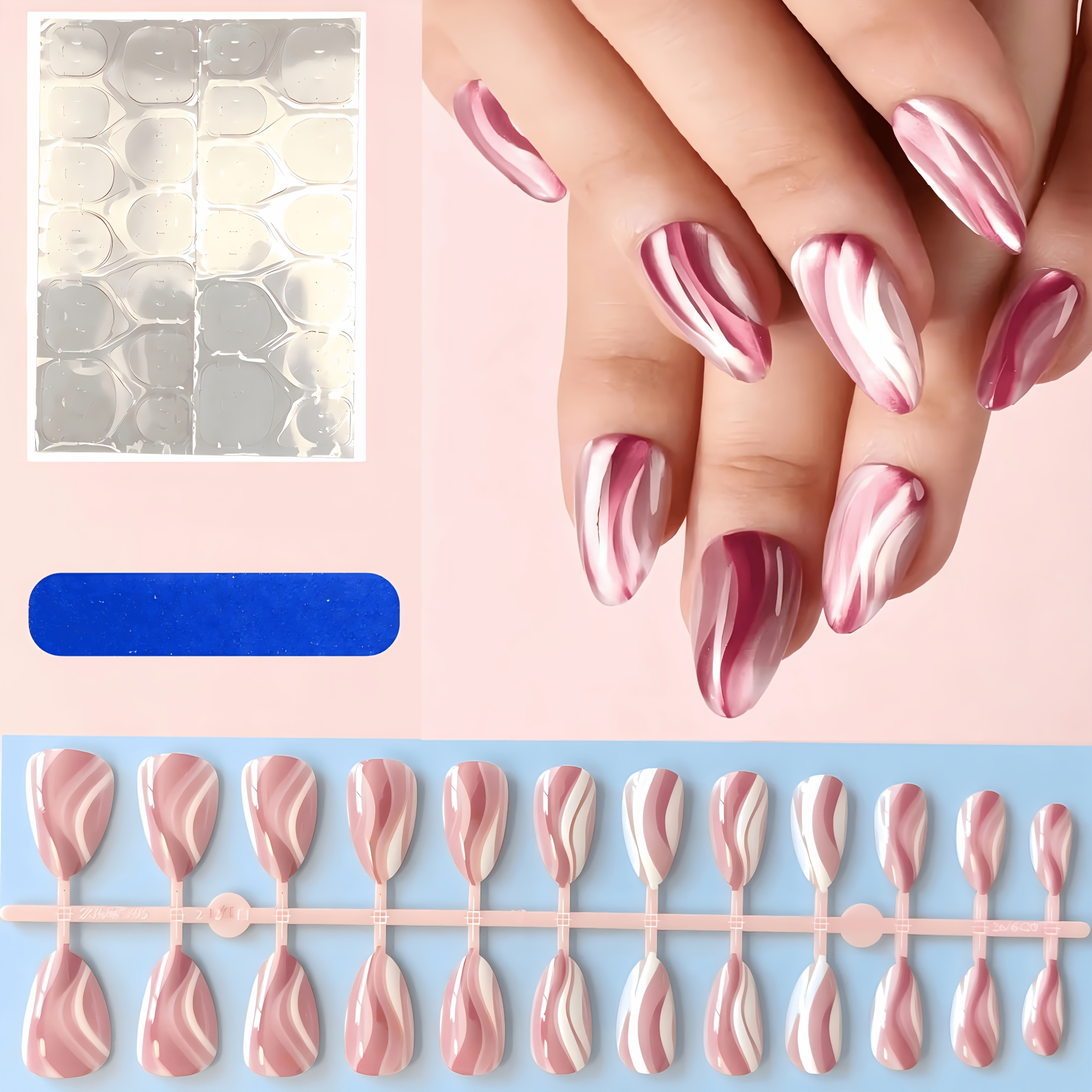TEMU 24pcs Faux Ongles Ultra-Courts en , Texture Noire et Rose, Ongles Faux en Marbre, Feuilles d'Ongles Artificiels Brillants Dégradés Effet