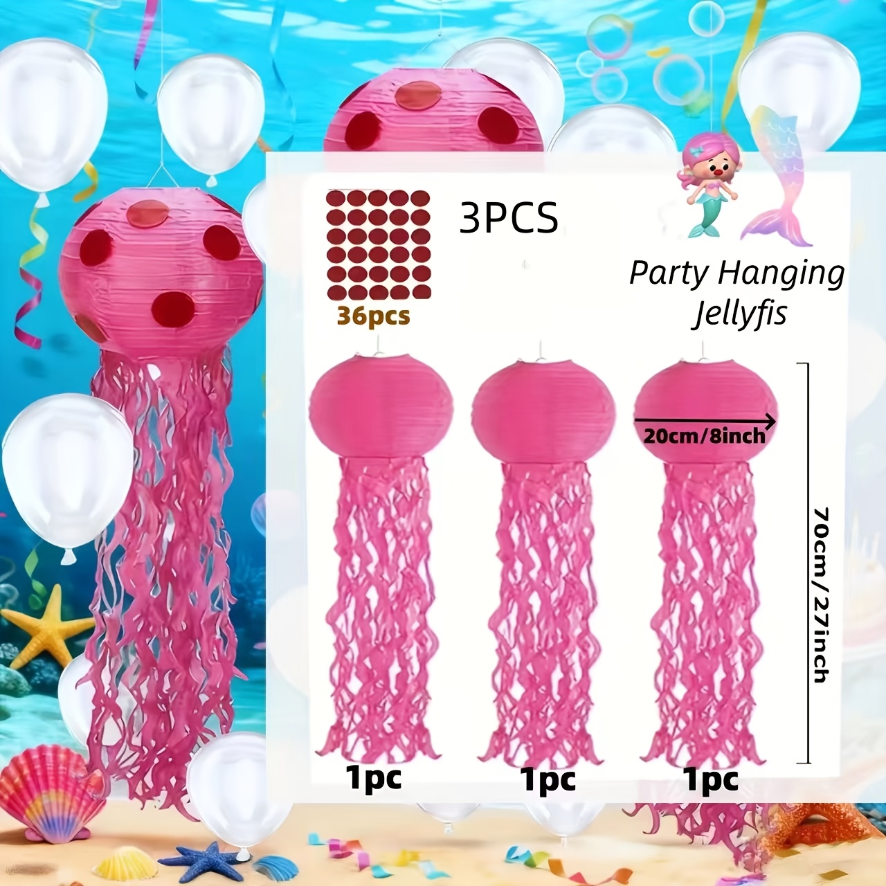 Image of 3/6 Sets Sponge Party Hanging Jellyfish Decorations Pink Hanging Jellyfish Paper Lanterns, Suitable For Ocean Theme Birthday Party Decorations