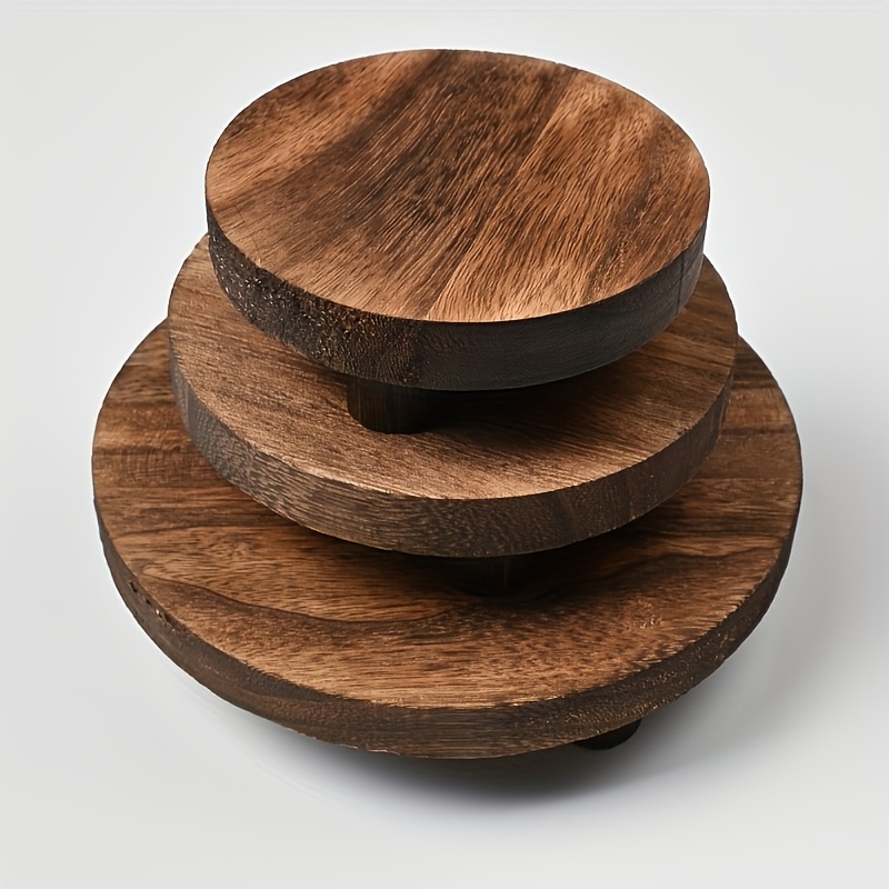 TEMU 3pcs Rustic Wooden Display Risers Set - Stylish Cake Stand & Pedestals For Kitchen, Decor - Perfect For Christmas, Valentines Day, New Year -