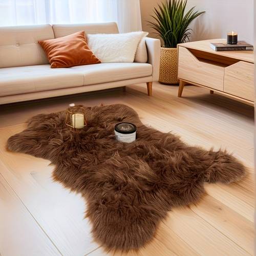 item picture 1pc of luxurious faux artificial wool rug chair mat suitable for living room bedroom and sofa soft and comfortable rug that adds to pet mat multi purpose multiple sizes dark brown double headed fish
