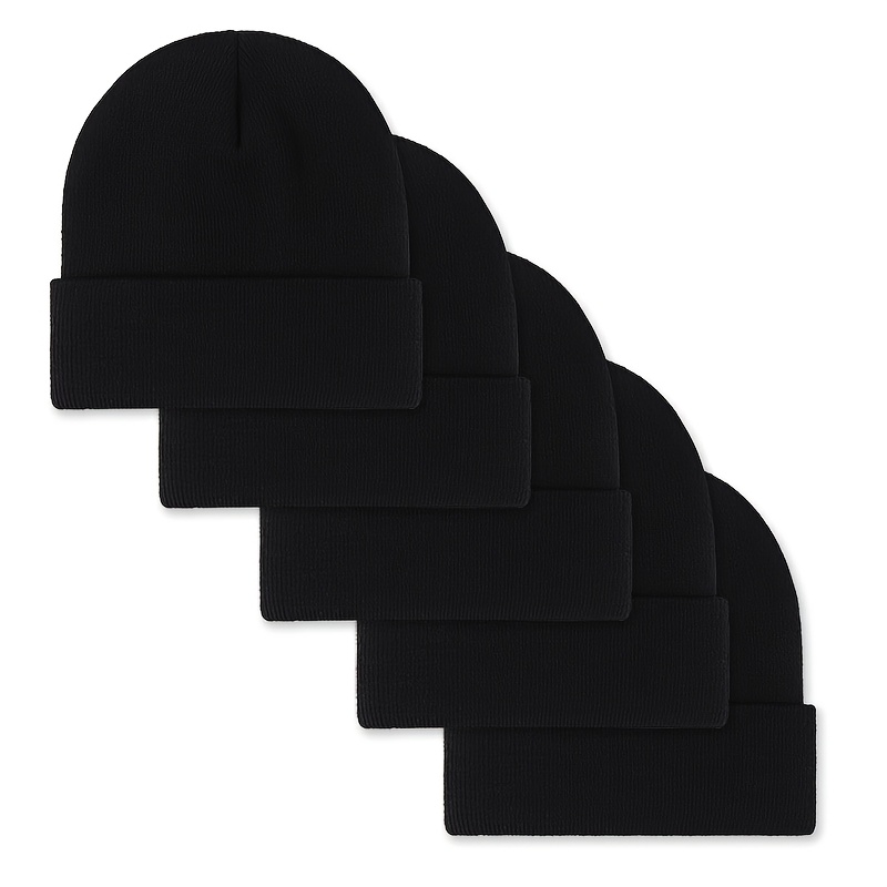 

5-pack Makefge Acrylic Skullies & Beanies For Men And Women - Casual Knitted Caps, Unisex, Warm Windproof For Skiing & Outdoor Activities