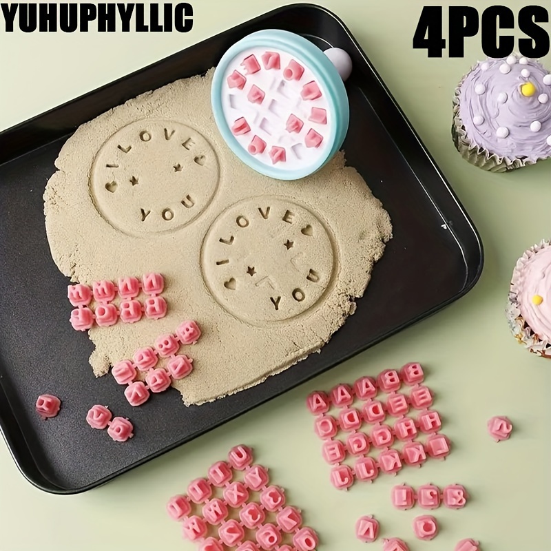 

Yuhuphyllic 4pcs Alphabet Cookie Stamps Set, Diy Letter Shaped Baking Molds, Flexible Icing Embossing Tools, Plastic Cookie And Fondant Stencils For Baking And Pastry Decorating