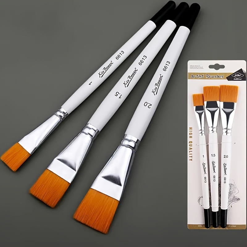 

3pcs Flat Nylon Paint Brush Set For Acrylic, Watercolor & Oil Painting - Quality