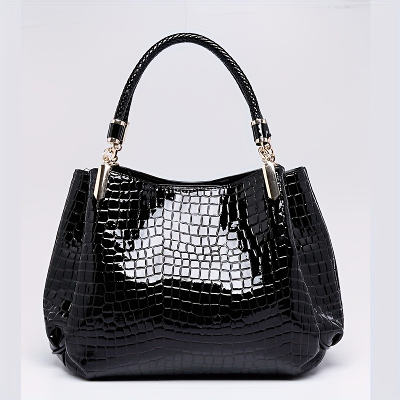 TEMU Vanaheimr Crocodile-embossed Handbag For Women - Fashionable , Stain- With Closure And Adjustable Strap