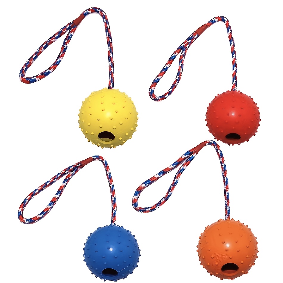 4pcs Dog Leash Feeding Natural Rubber Toy Balls, Bite-Resistant