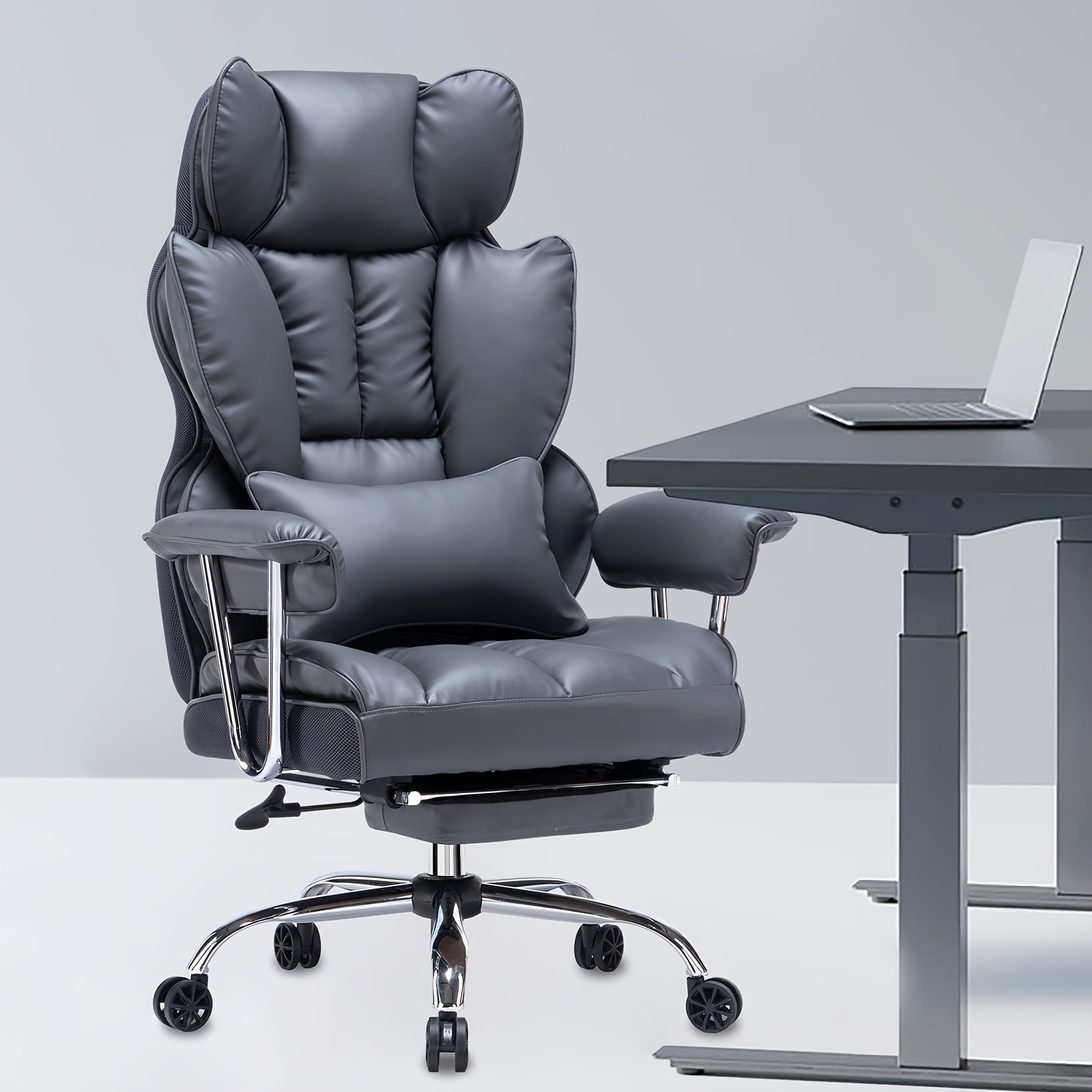 TEMU Efomao Desk Office Chair 400lbs, Big And Tall Office Chair, Pu Leather Computer Chair, Executive Office Chair With Leg Rest And Lumbar Support