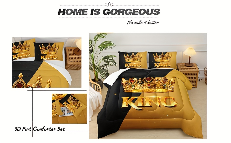 3pcs king queen   letter print quilt set couples quilt set ruby   print black and yellow bedding set valentines day themed wedding room decor 1 quilt 2 pillowcases without pillow core Product details 0