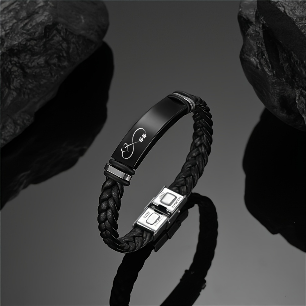 Personalized Infinity Braided Leather Bracelet - Custom Name/date/number/text Engraved Memorial Jewelry, For , Durable Pu Leather Pet Loss Keepsake Gift With Gift Bag ( Options)