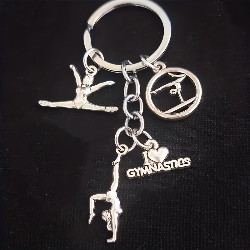 TEMU 1pc Women & Girls Gymnastics Keychain - Durable Alloy Sporty Design With Heart Pendant, & "i Love Gymnastics" Charm - Perfect Christmas Gift For