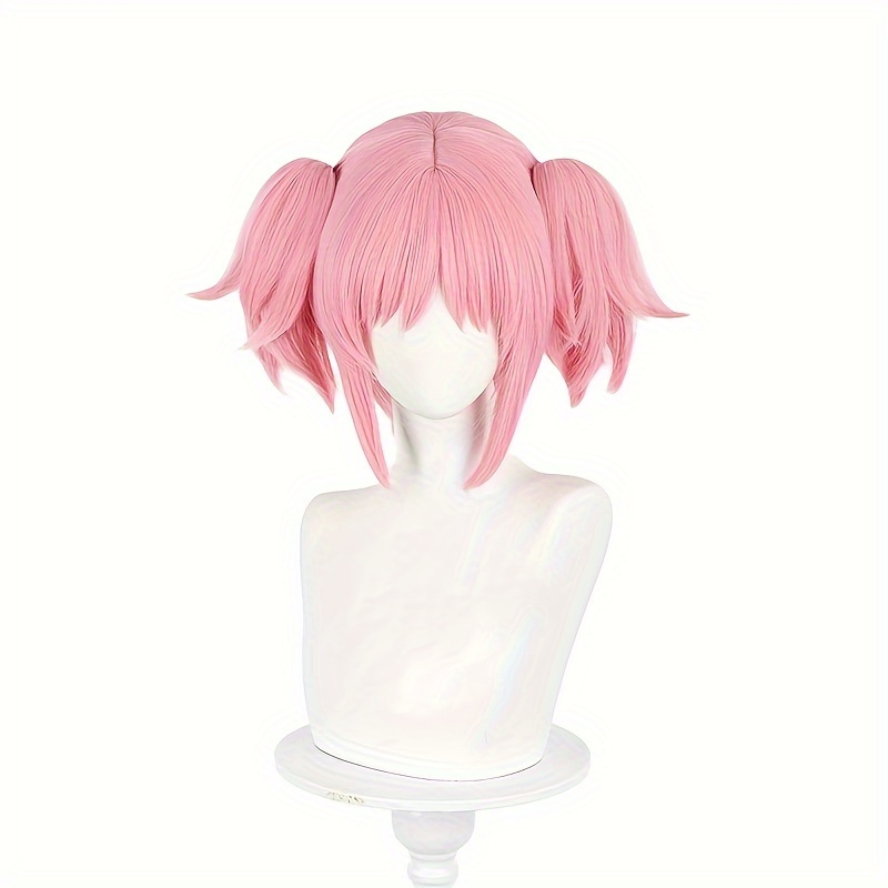 anime inspired pink split head bun wig cute short hair claw Temu