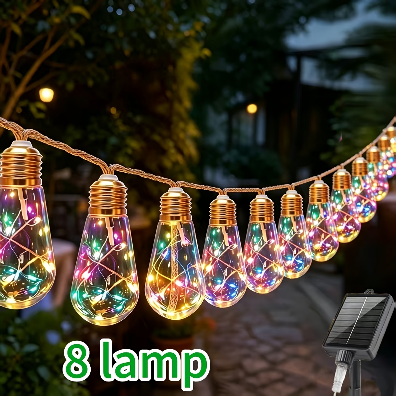 TEMU 1 pièce Guirlande Lumineuse Solaire d'Extérieur, 4,1m/4,2m-8LED, 6,5m/6,6m-16LED, 9m-24LED, Guirlande Lumineuse LED avec Panneau Solaire, IP44,