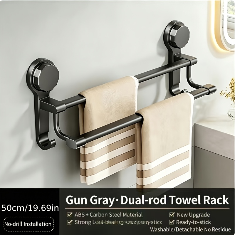 TEMU Porte-serviettes mural clous pour salle de bain, 1 pièce double barre à serviettes, aucun perçage , porte-serviettes de douche double robuste en