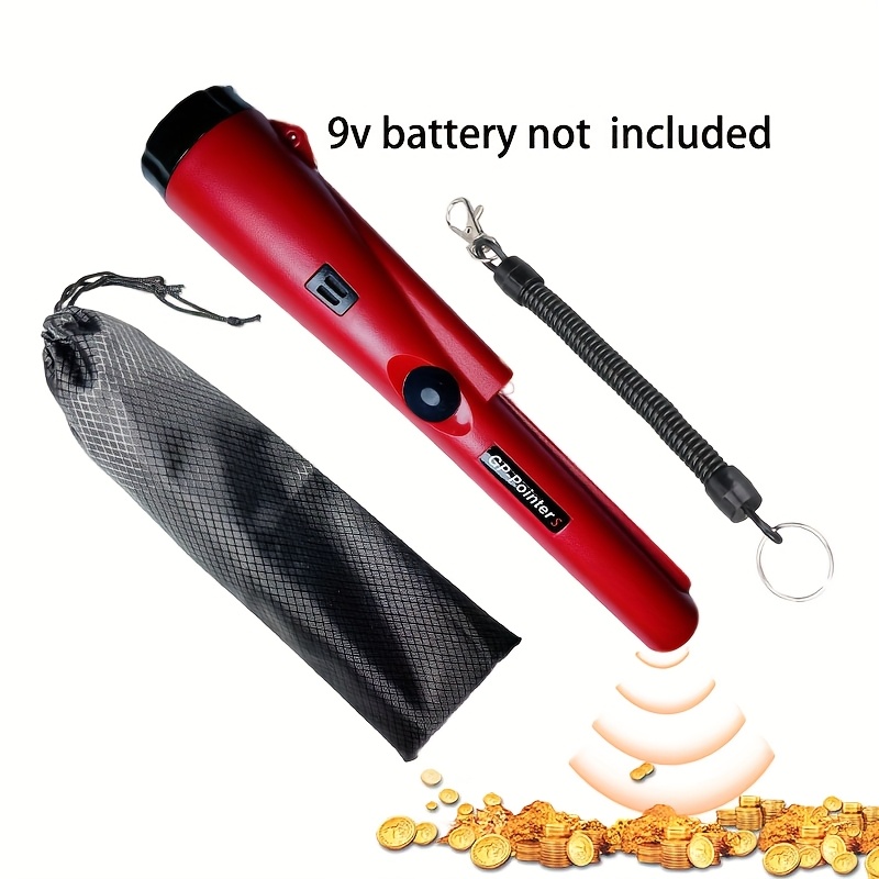 Detector de metales con puntero, búsqueda de 360° para oro y tesoros, indicador LED y vibración con zumbador, batería de 9V NO INCLUIDA