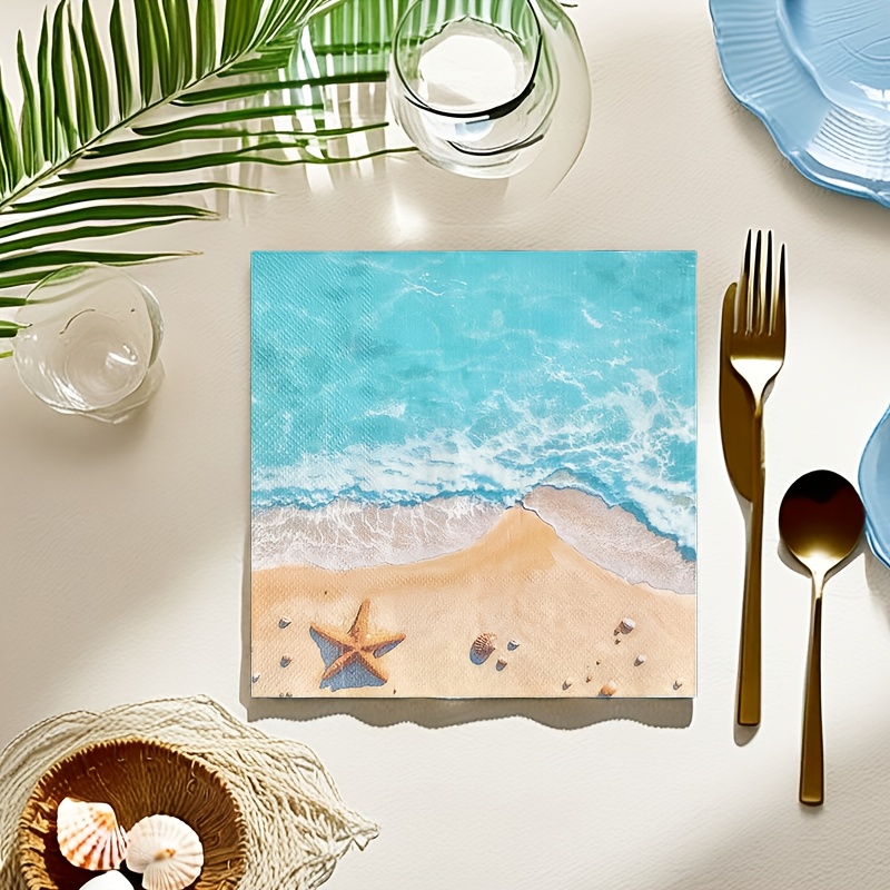 Image of 24-count/pack Summer Hawaiian Ocean Beach Themed Napkins - Suitable For Weddings, Parties, Etc. - Summer Beach Style Decorative Tissues For Juneteenth, Day, And Oktoberfest For Halloween、christmas