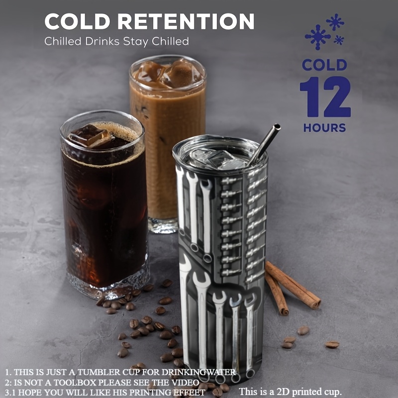 1pc 2D Flat Printing 20 Oz Stainless Steel Car Mug, Toolbox Hardware Printing Design, Double-Layer Vacuum Travel Coffee Cup with Lid, Gift for Parents And Friends, Perfect for Camping, Hiking, Driving And Traveling