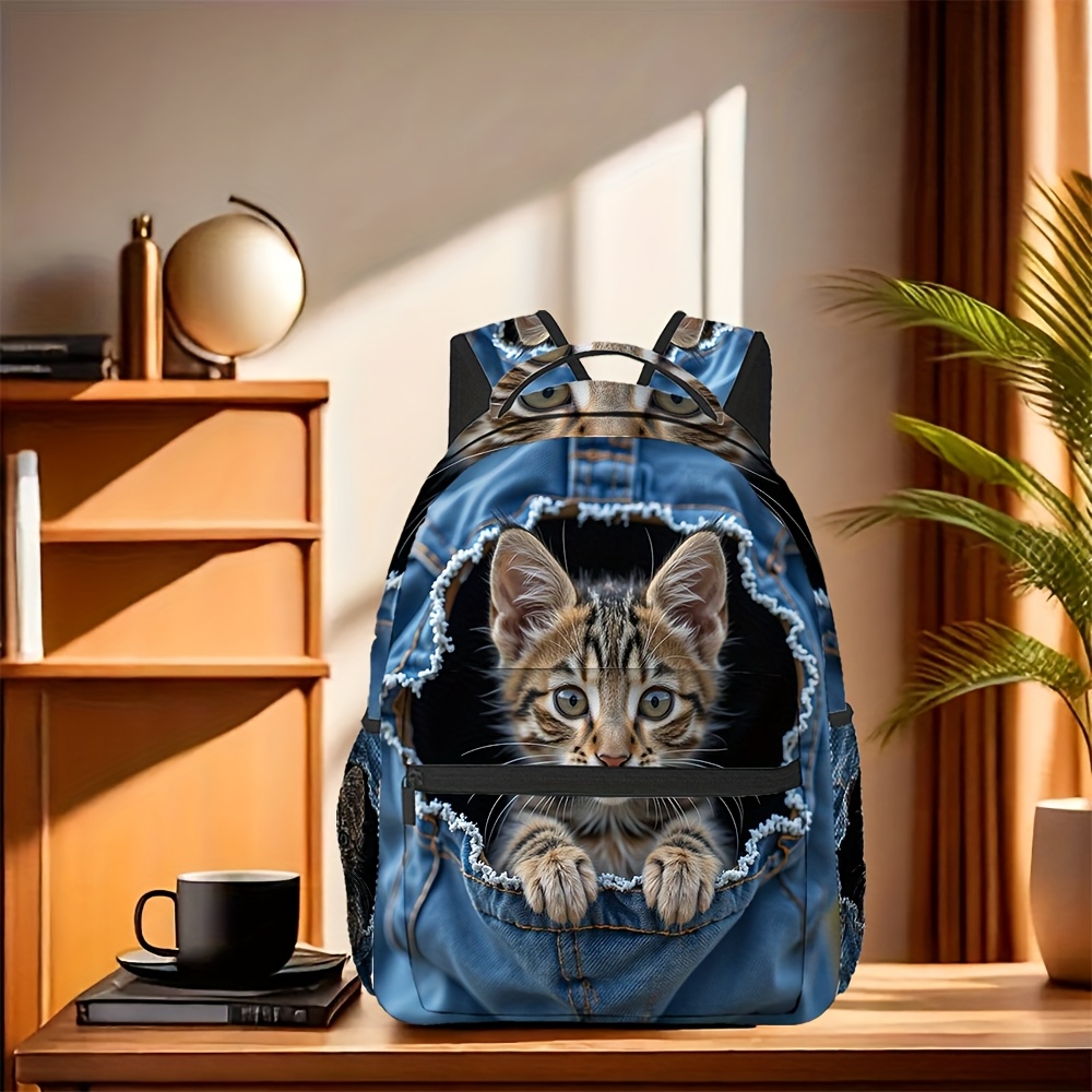 HUGS IDEA Cat Print Backpack Set For Kids – Lightweight School Bag With Adjustable Lunch Bag, Cute 3D Design - View #4