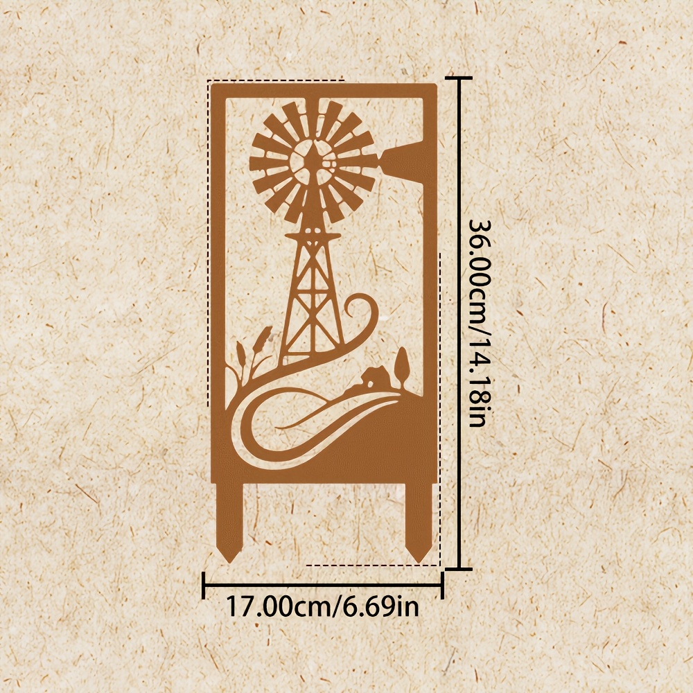 TEMU [2d Flat] 1 Rusty Metal Windmill Garden Stake, Vintage Courtyard Decoration, Suitable For Lawn Or Patio, Rustic Farmhouse Outdoor Decor