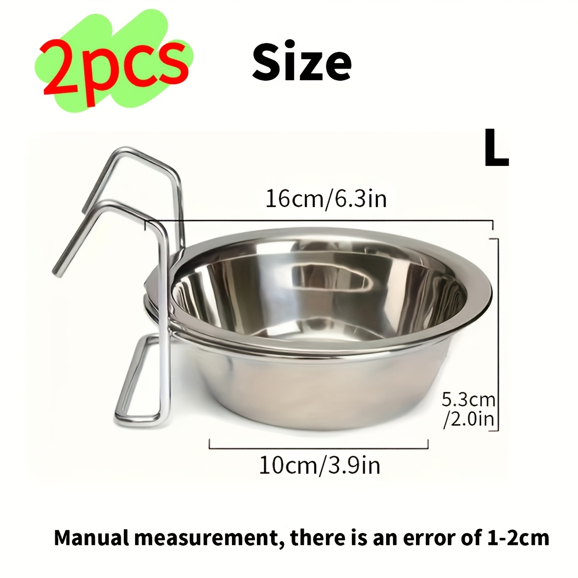 TEMU 2/1pc 4.2in/5in/6in Pet Stainless Steel Hanging Bowl With Stand Set - For Water And Food, Resistant To Deformation, Easy To Disassemble, Easy To