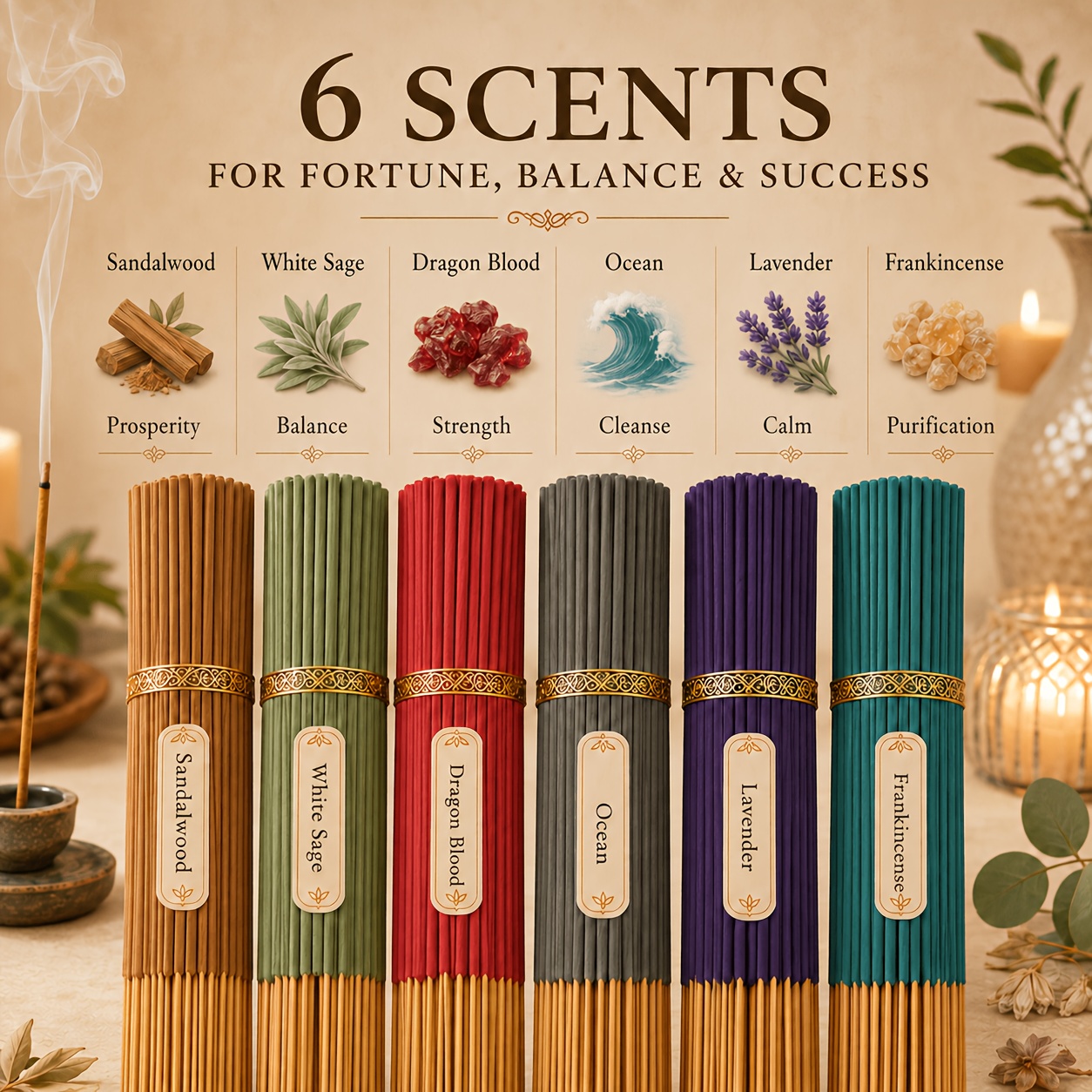 TEMU 120pcs Premium Incense Sticks Pack, 6 Fragrance Collection Sandalwood Dragon Blood Ocean Frankincense Lavender, Long Burning Incense For Home