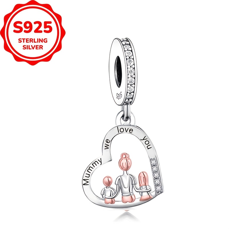 

1pc 925 Argent Sterling " T' Maman" Breloque En De Cœur Avec Un Design , Perle De Fabrication De Bijoux DIY Pour Les Accessoires De Vêtements Quotidiens Et