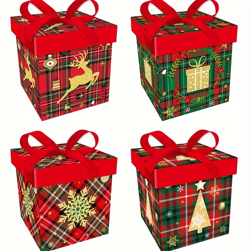 

4pcs Large Christmas Gift Boxes - 7.9" Square Holiday Goodie & Candy Boxes, Perfect For Party Favors And Small Presents