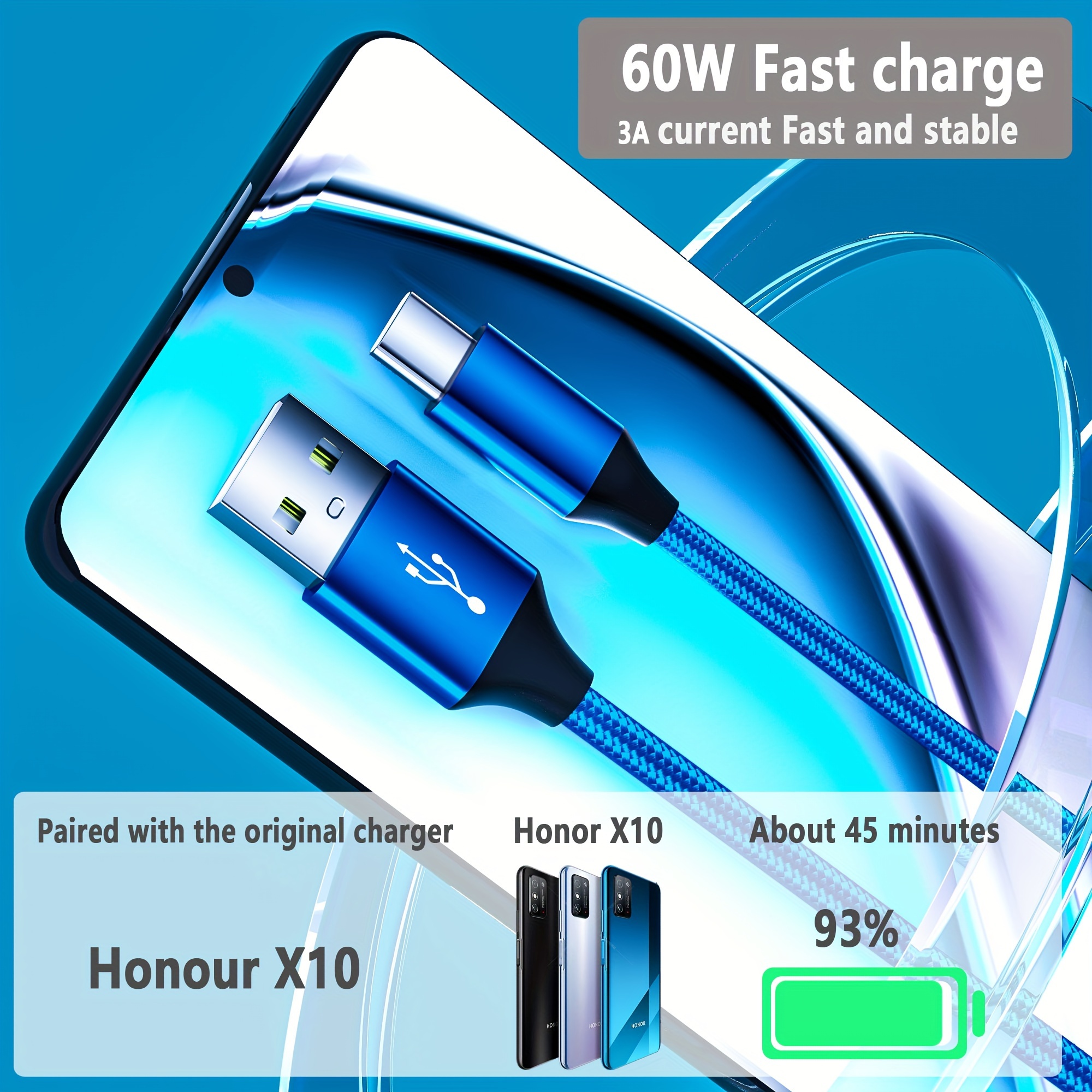 Cablu de date cu încărcare rapidă USB-C, miez de cupru pur de înaltă calitate 60W, 100,58cm/201,17cm, suportă transmisia de date 2.0 (transmisie de până la 480Mbps), compatibil cu Xiaomi, Huawei, Samsung, One Plus Vivo, Oppo, Infinixnote și alte dispozitive cu conexiune C