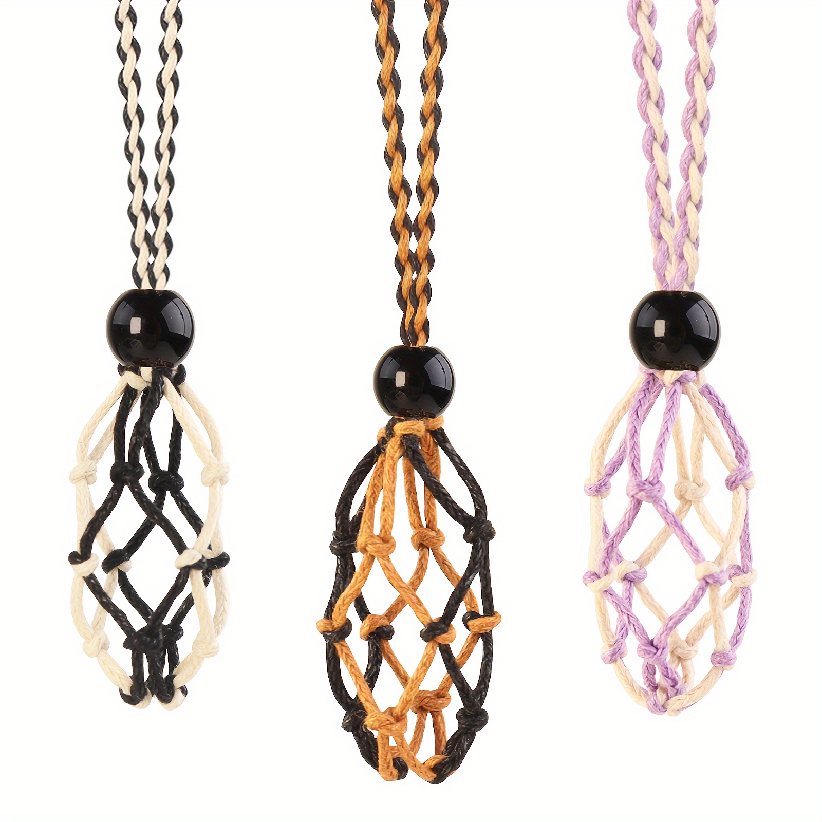 3pcs Crystal Cage Necklace Holder Cord with Adjustable Length