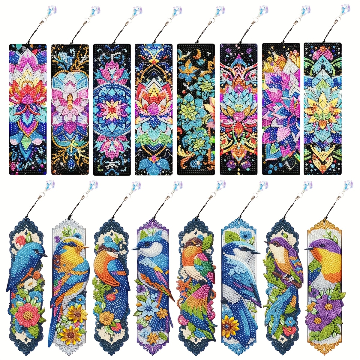 E-shop Diamant Malerei - Ein Set aus 16 Mandala Diamant Kunst Lesezeichen mit einer Vogelserie, geeignet für florale und tierische Designs. Diese