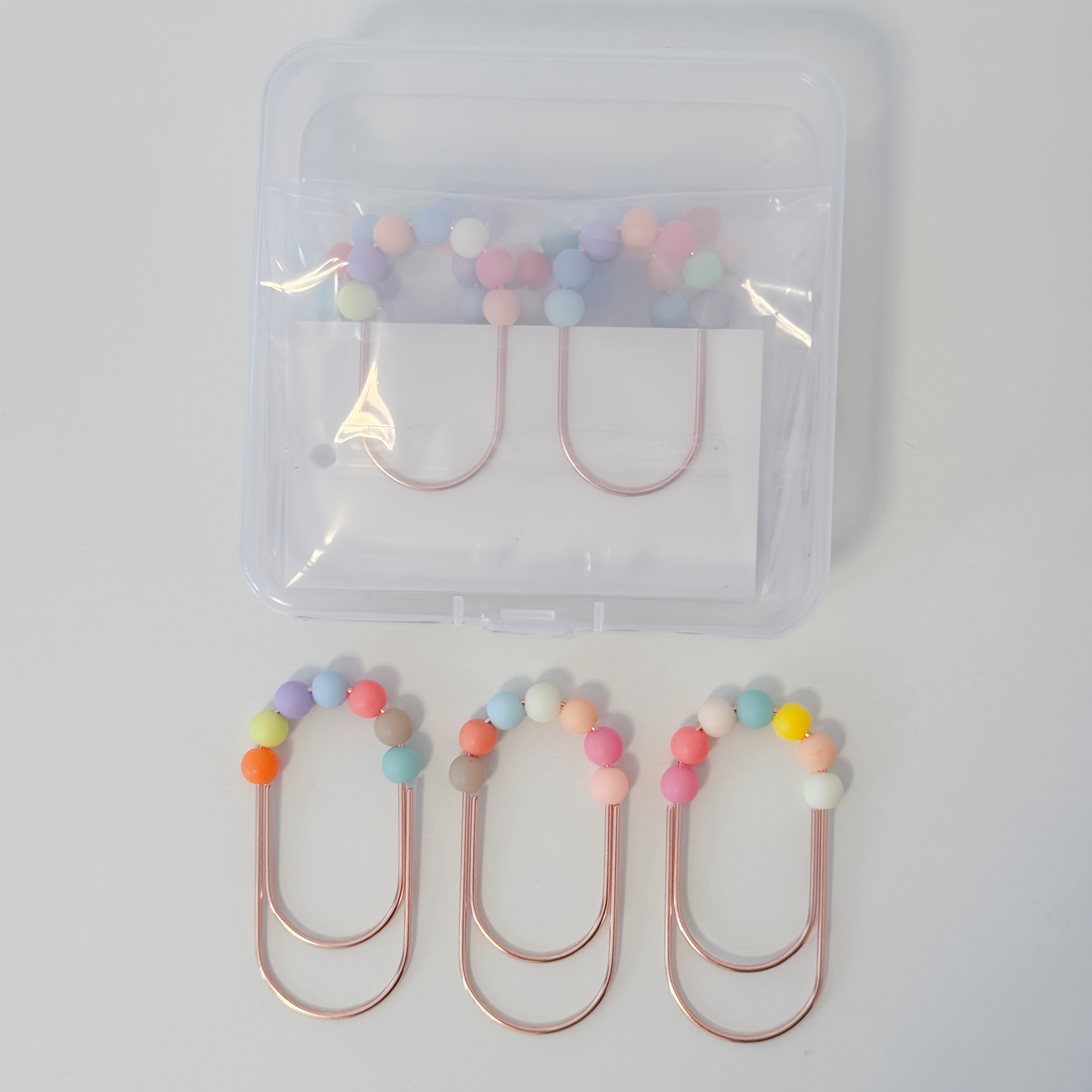 Pastel Beaded Paper Clip Bookmarks With Storage Box, Elegant Metallic Gifts, Decorative Page Markers For Planner Journal Office