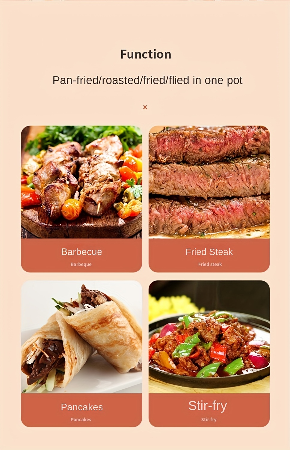 Round Multi-Purpose BBQ Pan in Korean Style, Perfect for Home Grilling. This Electric Grill Features a Non-Stick Surface And Is Ideal for Outdoor Barbecues. It Comes with a Red Handle And Adjustable Settings, Making It Great for Family Gatherings.