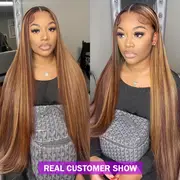 Highlight 13x4 HD Lace Front Echthaarperücken für Frauen P4 27 Ombre Braun Knochen Glatt Kleberfrei Transparent Peruanische Lace Frontalperücken 28 30 32 Zoll Lace Closure Perücke Farbige Perücke Details 8