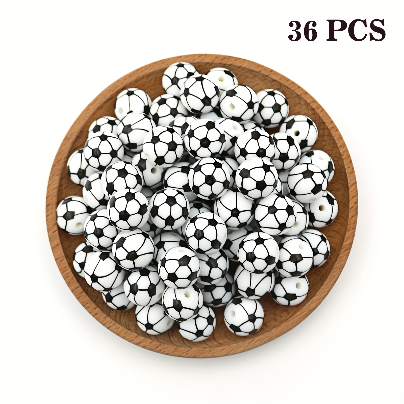 Image of 12/24/36pcs 15mm Silicone Soccer Ball Beads Football Printed Silicone Beads, Used For Making, Football Sports Style, String Beads Into Bracelets, Necklaces, Gifts For