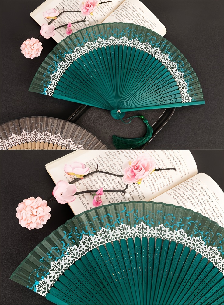 Traditional Chinese Style Lace Handheld Fan, Portable Folding Fan, Japanese Inspired Bamboo Craft Fan, Vintage Cultural Gift, Pocket Fan For Personal Use details 1