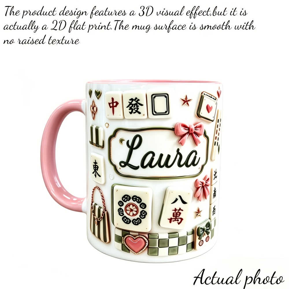 TEMU 1pc Personalized Mahjong Mug With Custom Name/text - Tile & Star, Ceramic Coffee Tea Cup Suitable For Mahjong Enthusiasts, Gift For Players,