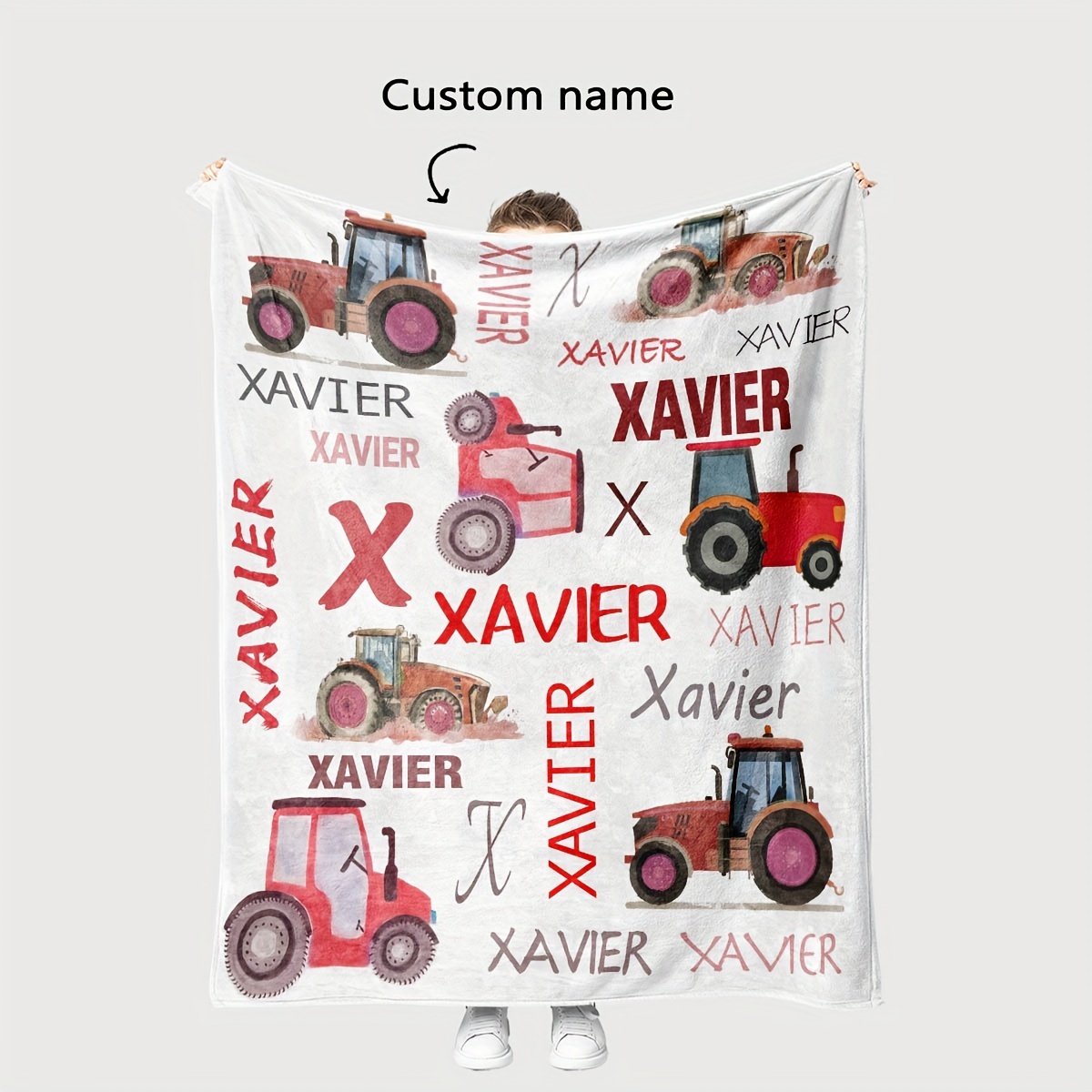 

1pc Digital Print Name Custom Blanket Tractor Element Flannel Blanket - Soft, Lightweight - Perfect For Travel, Home Decor And Gift Blankets
