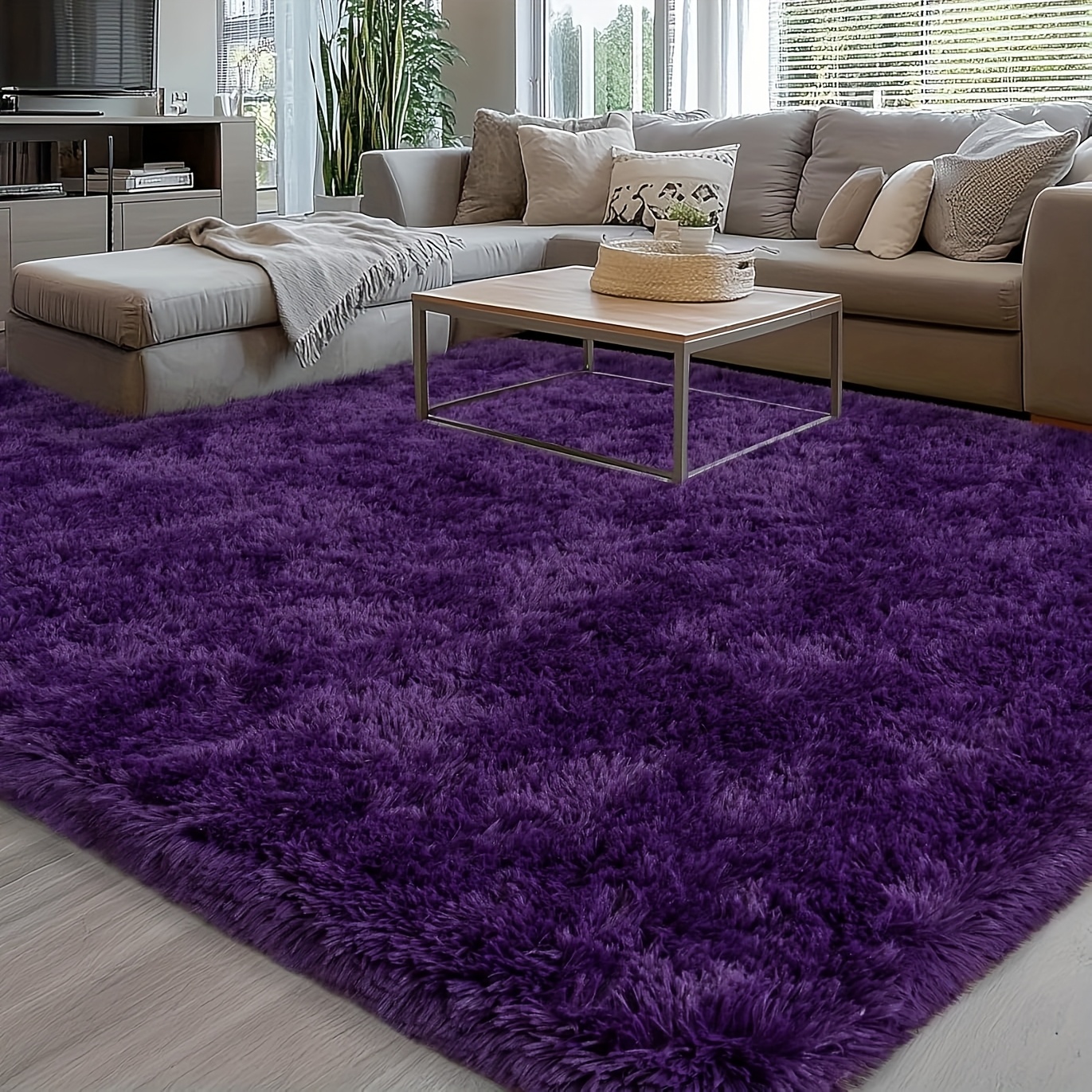 5pcs   9x12ft fluffy bedroom rugs   1 shag rug   pads non slip   with rubber backing ideal for living rooms dining areas and offices rugs top christmas gift   grape dark purple