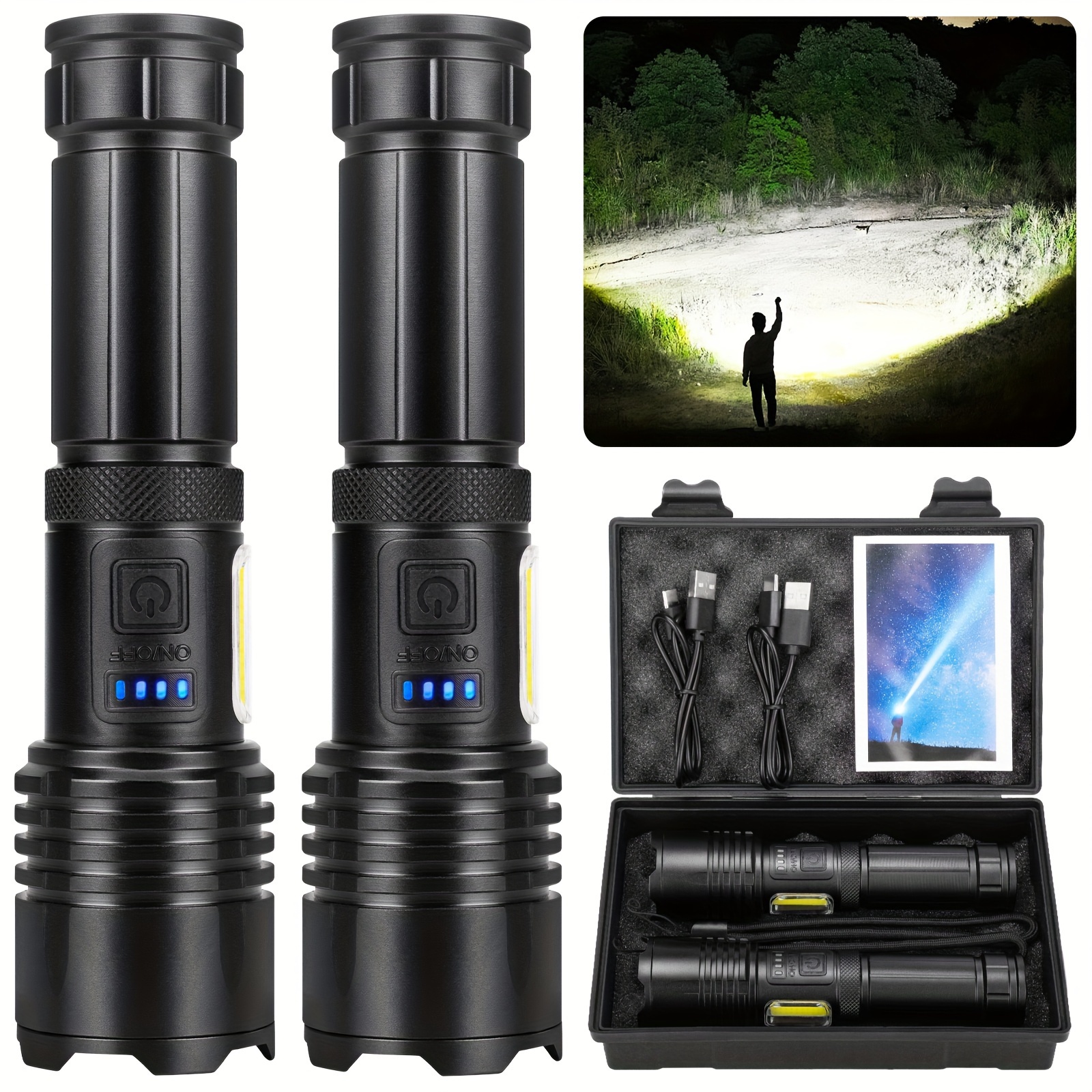 

2 Pcs Rechargeable High Powered Flashlights, 7 , Spotlight Light With Usb Cable, Super Handhold With High Capacity Battery, Long , Long Range, Led Tactical For Home, Camping, Hiking, Emergency, Travel