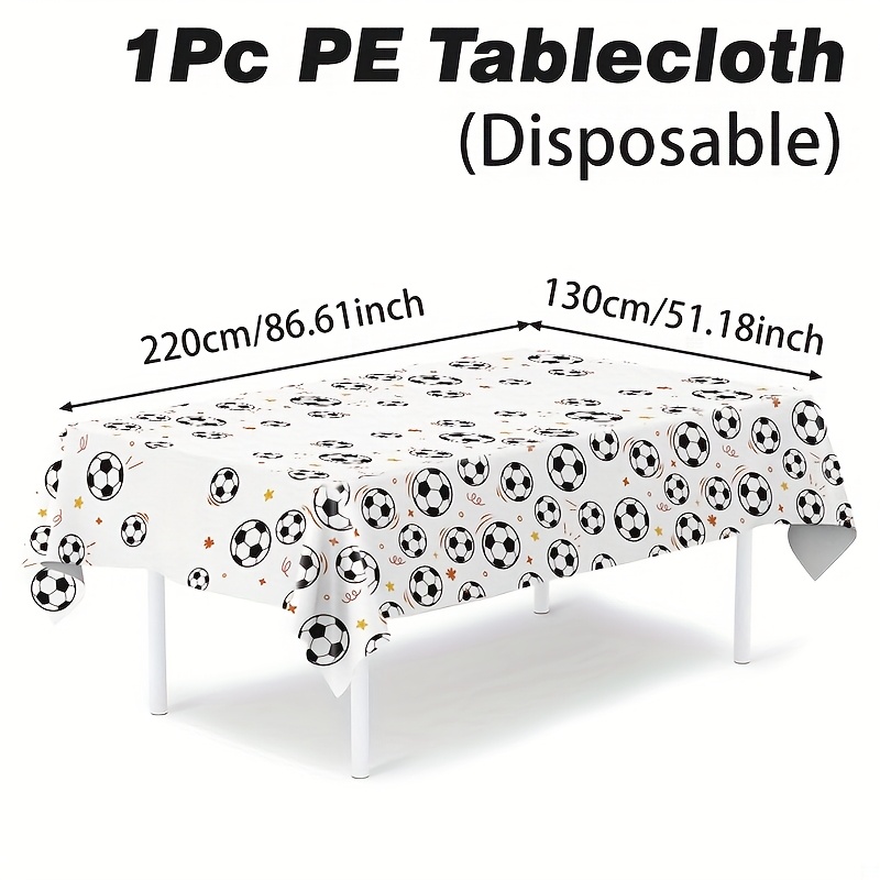 E-shop ., Hochzeitsdekoration, Sommerdekoration, Gartendeko für draußen, Außendeko, Einweg-PE-Tischdecke Fußball, 220*130cm, weiße Tischdecke in voller
