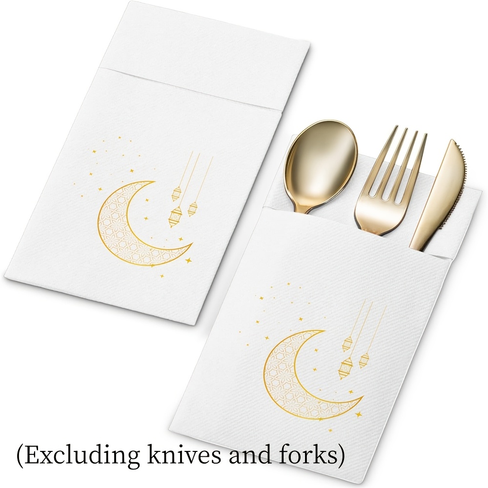 TEMU 10pcs Ramadan Kareem Printed Ramadan Stars Moon Disposable Knife And Fork Western Napkins Meal Mat 2026 For Home Decoration Decoration Ramadan Mubarak Eid Al Party