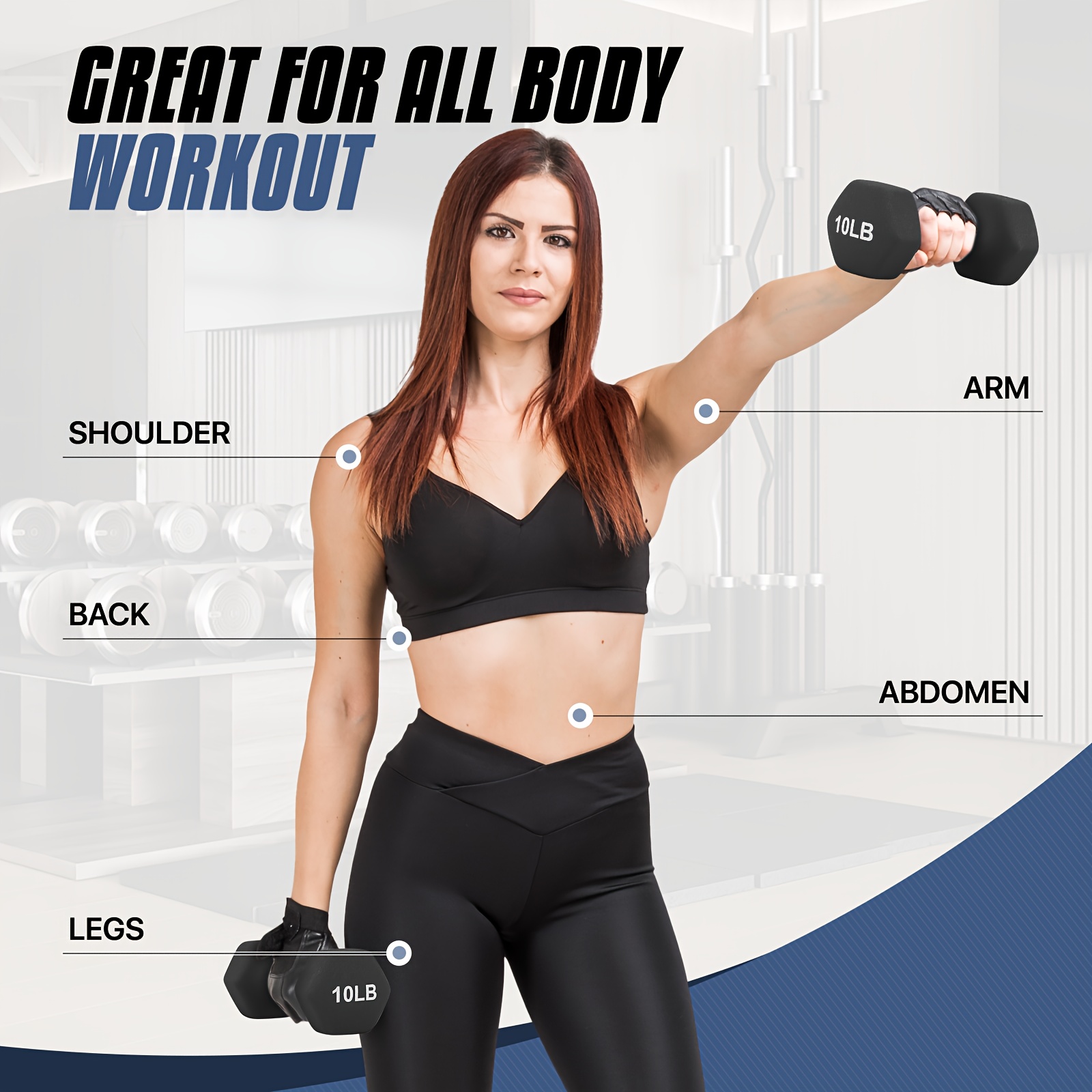 [Non-Slip Neoprene Coated Hand Weights] Set of 2 Neoprene Coated Dumbbell Hand Weights, Anti-Roll Non-Slip Hexagon Shaped 10 LB Weights