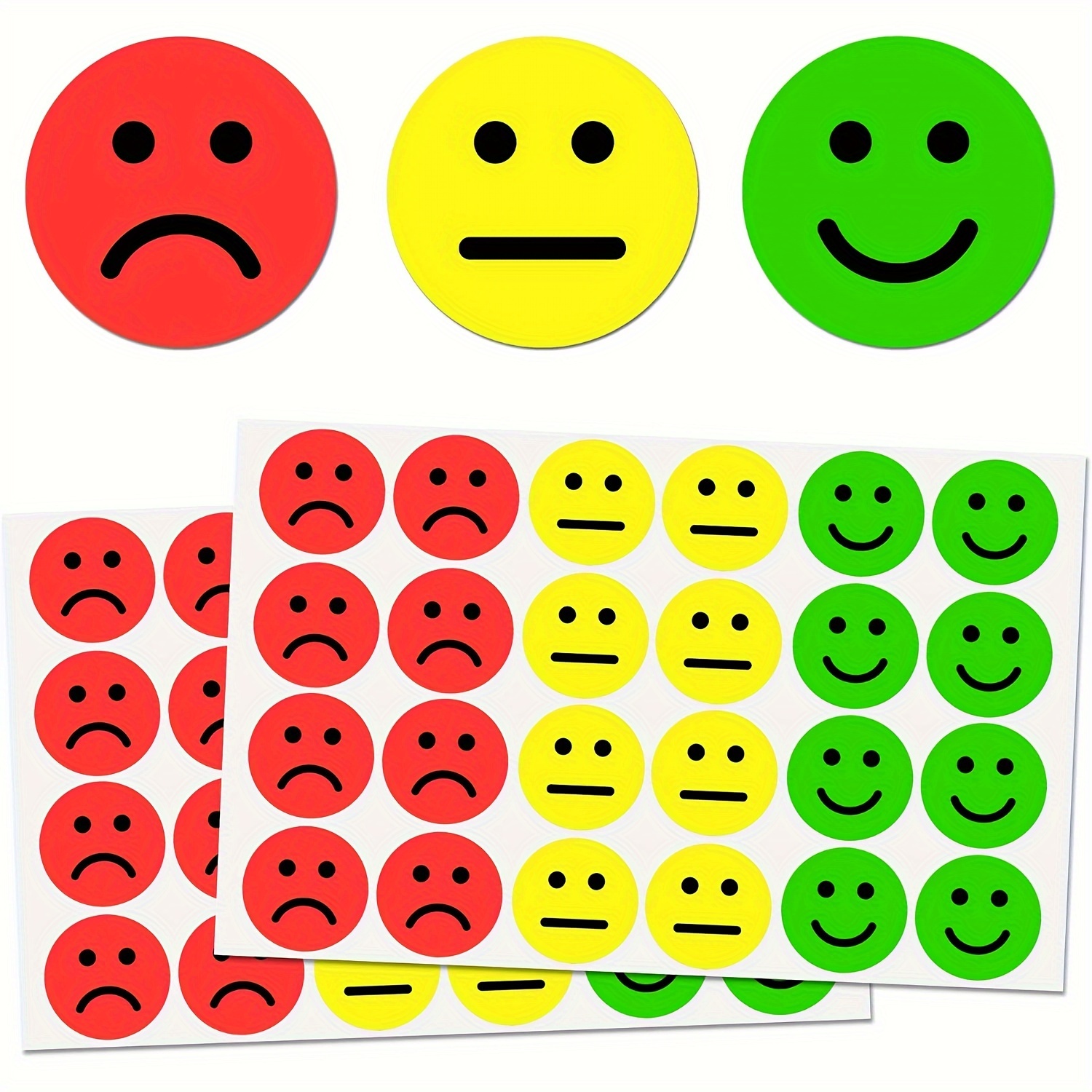 

1200 Pack - 1 Inch Happy/sad/neutral Face Stickers, Reward & Behavior Emotion Stickers, All-purpose Paper Labels In Red/yellow/green For Teaching - 50 Sheets