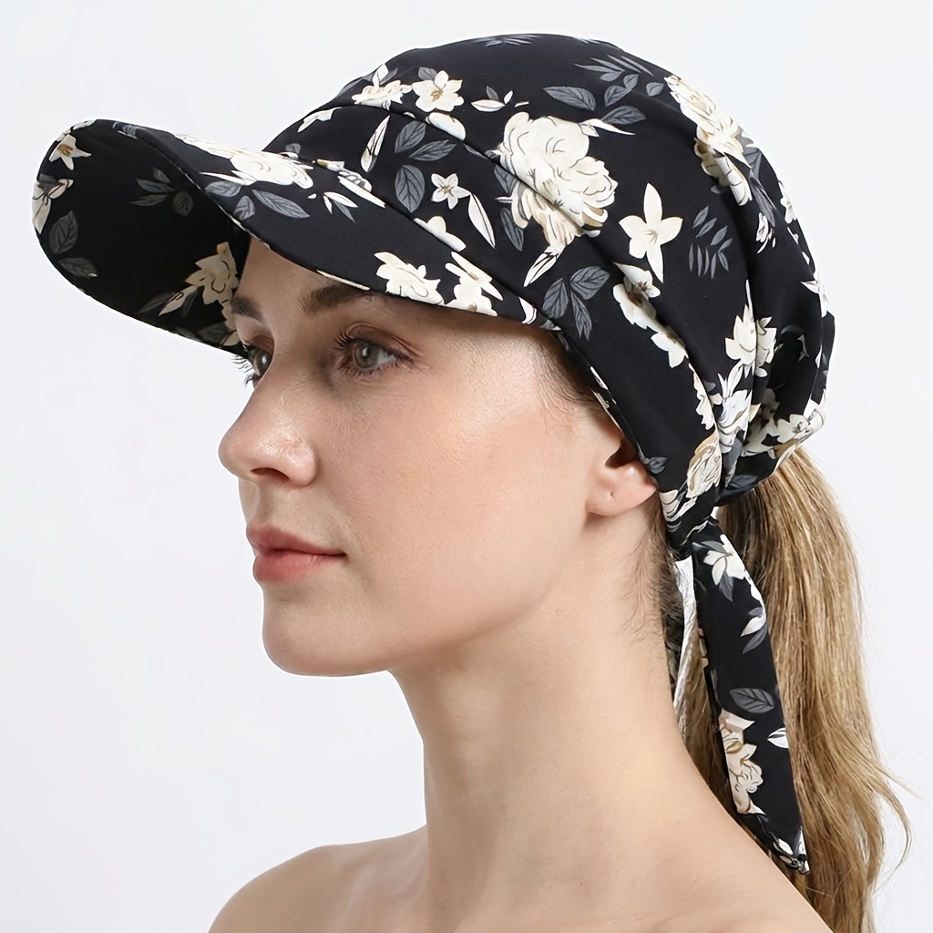 TEMU Braid-style Brim Tie Headscarf Hat, Outdoor Peaked Headwrap, Sun Hat, Travel Beach Hat, Print Pattern Position Is Random