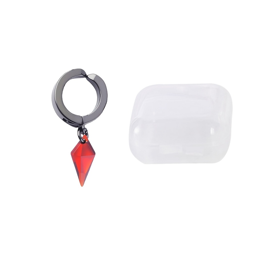 TEMU A 1pc Original Hip-hop Red Synthetic Synthetic Synthetic Zircon​​ Teardrop Pendant Clip-on Earring Suitable For Men And Women, Made Of Copper
