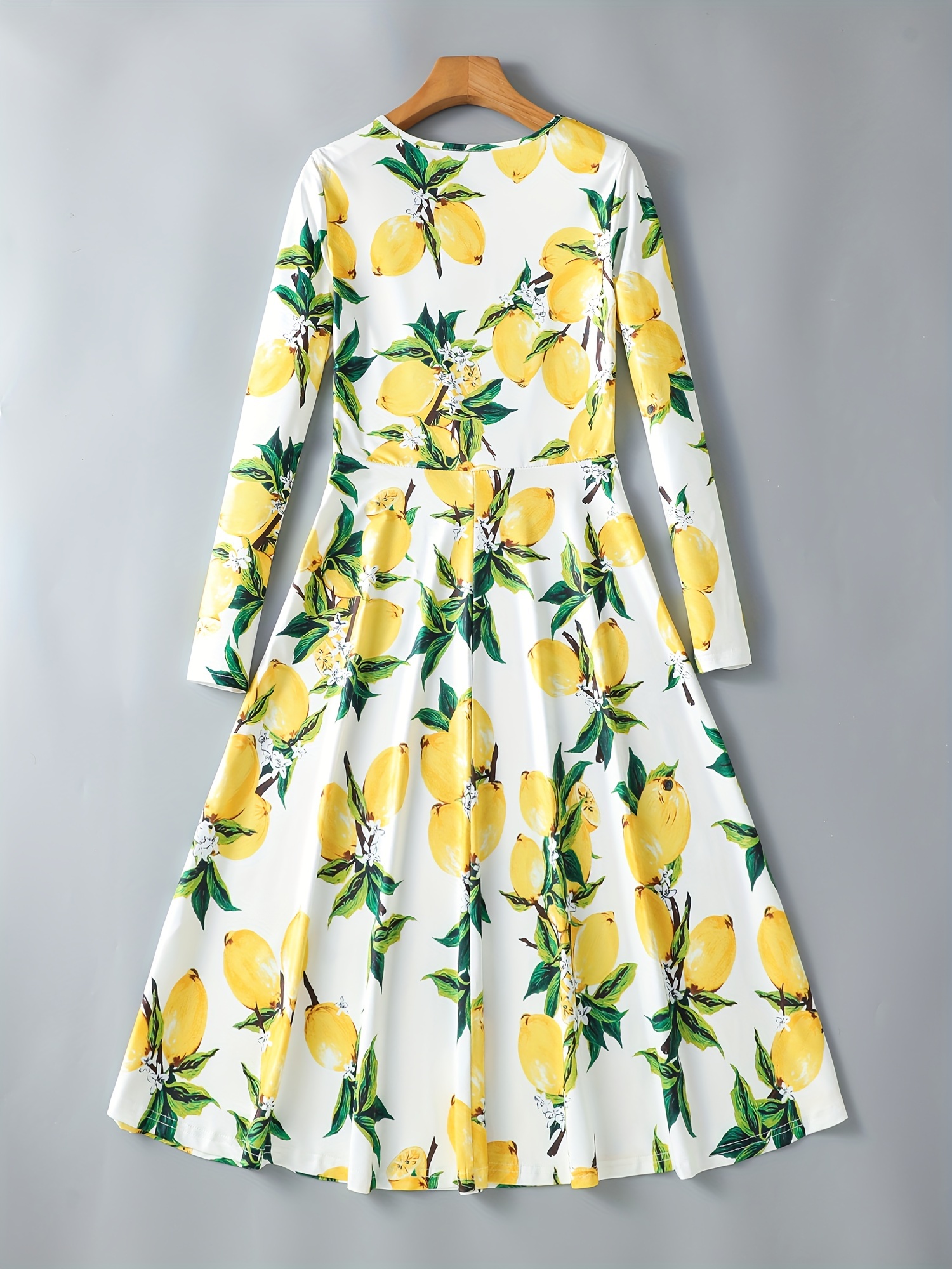 women's elegant lemon print fit long sleeve dress a Temu Greece