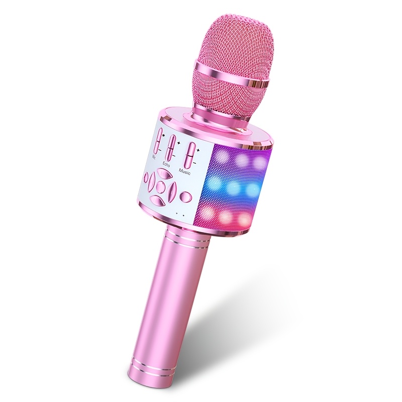TEMU Microphone et Haut-parleur Portable 4-en-1 | Avec Sonores Magiques, Lumières LED Multicolores, Chargement USB, Fil, Idéal pour Chanter, Gamer,