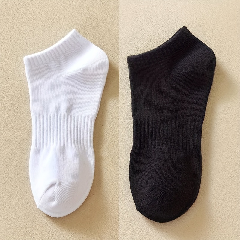 10 Pairs of Mixed Color Short Socks - YZ - Pure Black and White Comfortable Spring/Summer Matching Set