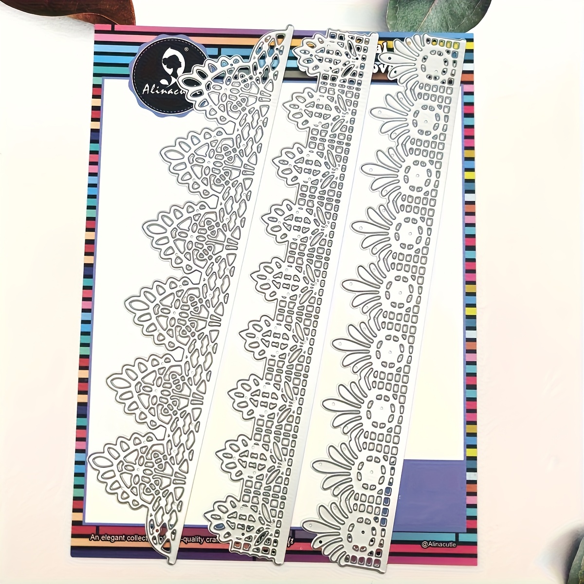 Image of Alinacraft 3pcs Vintage Lace Border Slimline Borders Metal Cutting Die Cut For Gift Paper Craft Handmade Card Making Greeting Cards Scrapbooking Album And Envelopes Packages Embellishments- Alinacutle