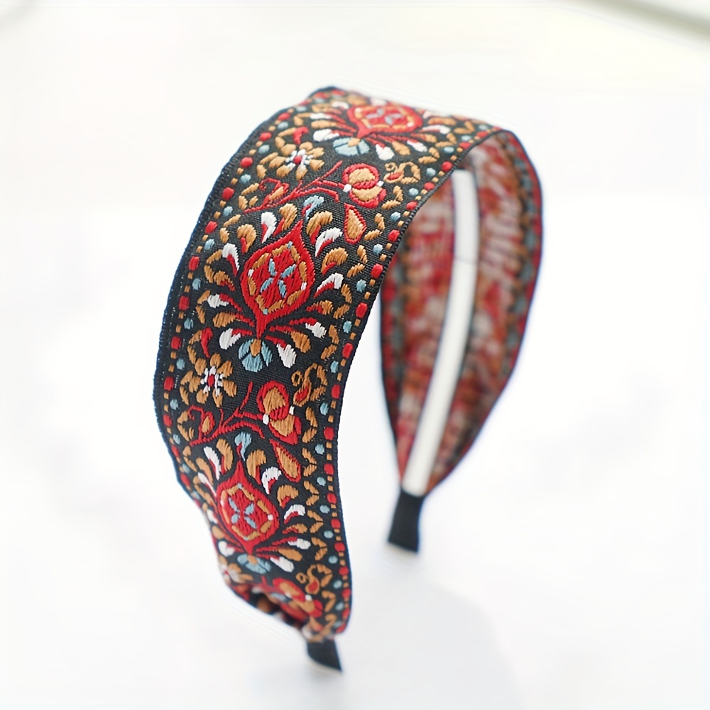 TEMU Bohemian Style Wide-brimmed Headband Totem Ladies Dress Up Headband Retro Ladies Hair Additions Suitable For Occasions