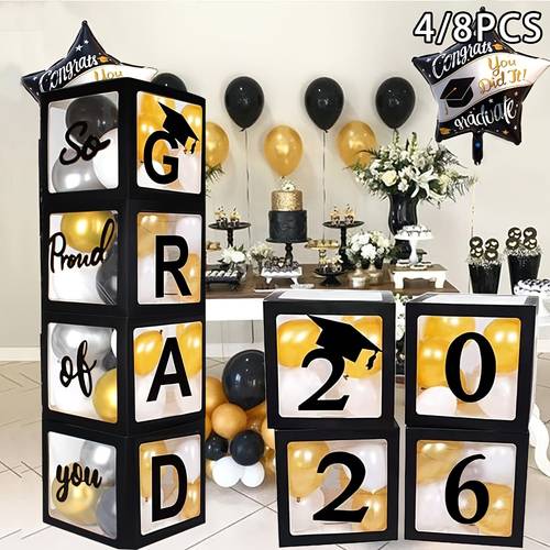 4pcs 8pcs graduation balloon box decoration with 2026 grad so of you letters letters suitable for grad party decorations plastic banner for graduation centerpiece party supplies no balloons