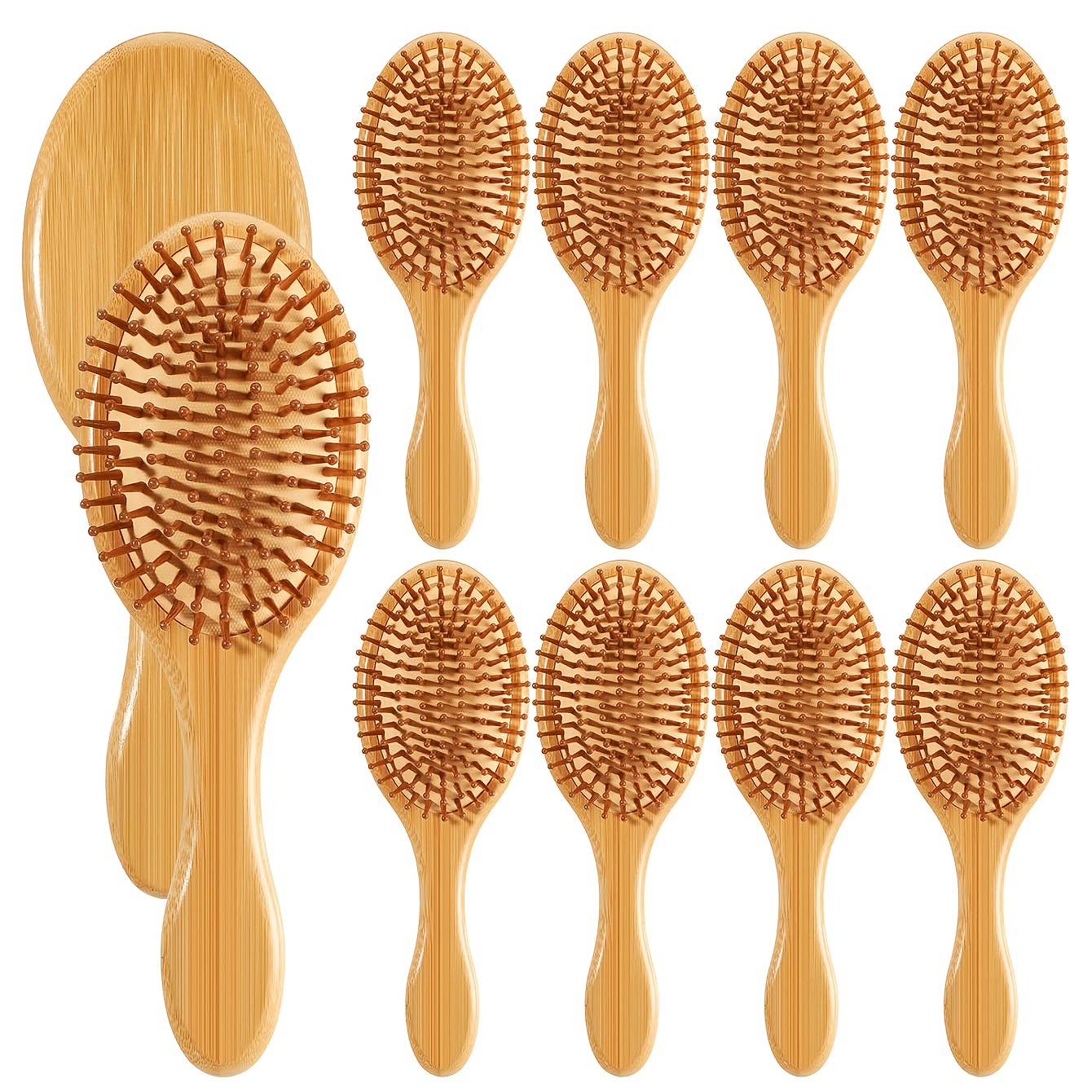 TEMU 10pcs Bamboo Paddle Hair Brush Set, Anti-static Detangling Cushion Comb, Wet And Dry Hair Brush For Men Women, Painless Knot Removal, Hair